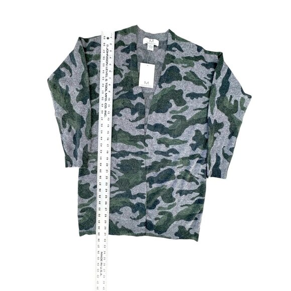 Magaschoni Women 100% Cashmere Open Front Cardigan Sweater Green/Gray Camo M - Picture 4 of 5